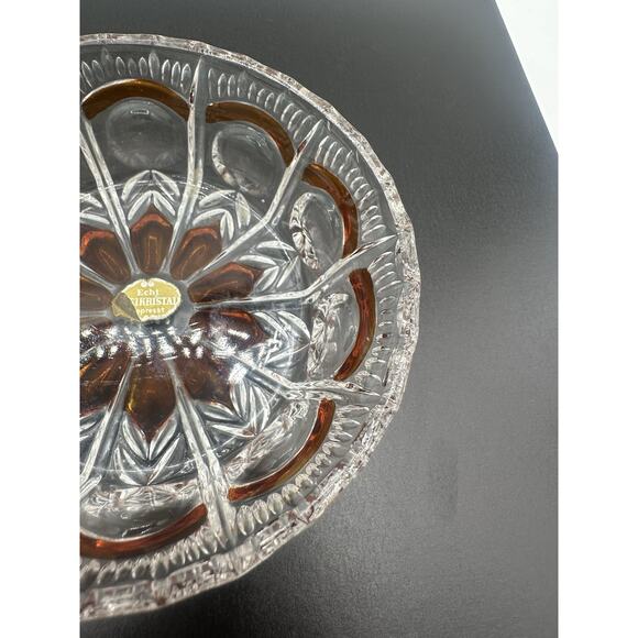 Amber Crystal Dish Echt Bleikristall Gepresst Rare Find Lead - Picture 5 of 8